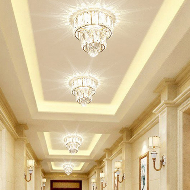 Artistic Crystal Led Flush Mount Fixture - Tiered Round Design For Corridor Clear / 8’ Yellow