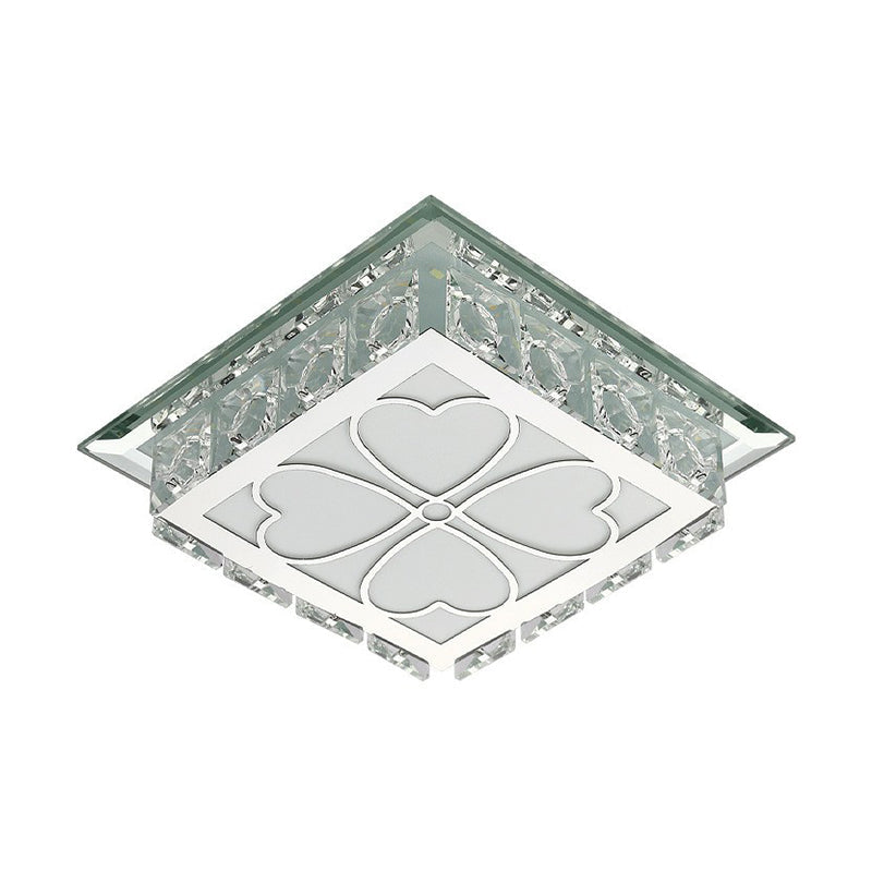 Sleek Crystal Led Flush Ceiling Light – Stylish Square Design For Foyer