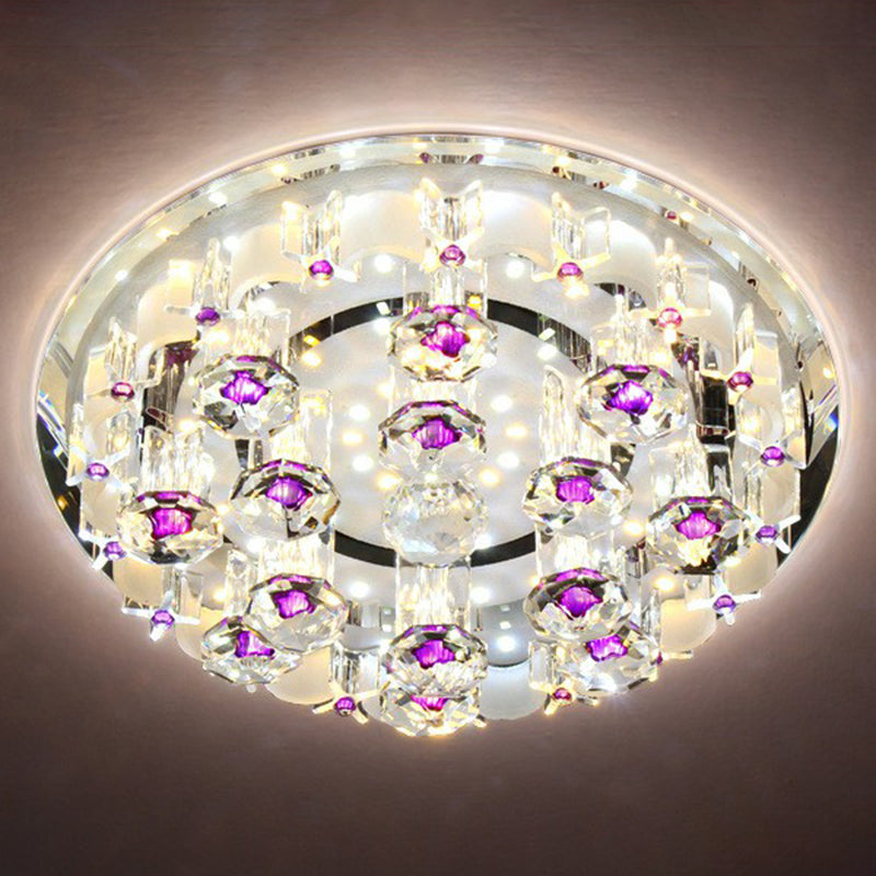 Modern Crystal Flush Mount Ceiling Light - Clear Hallway Led Fixture / 9.5’ 2 Color