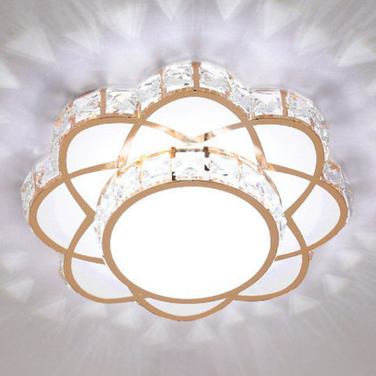 Contemporary Crystal Rose Gold Led Flush Mount Ceiling Light With Floral Design / 10’ White