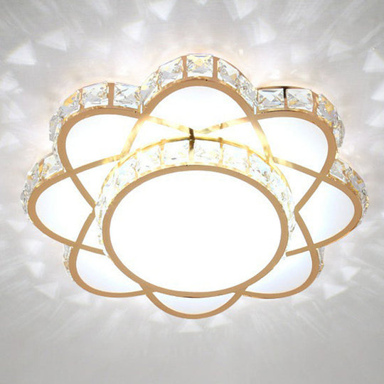 Contemporary Crystal Rose Gold Led Flush Mount Ceiling Light With Floral Design / 8 White