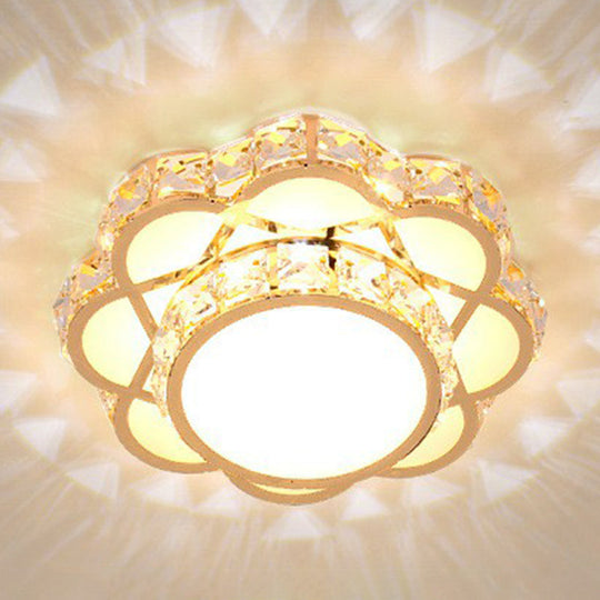 Contemporary Crystal Rose Gold Led Flush Mount Ceiling Light With Floral Design / 8’ Warm