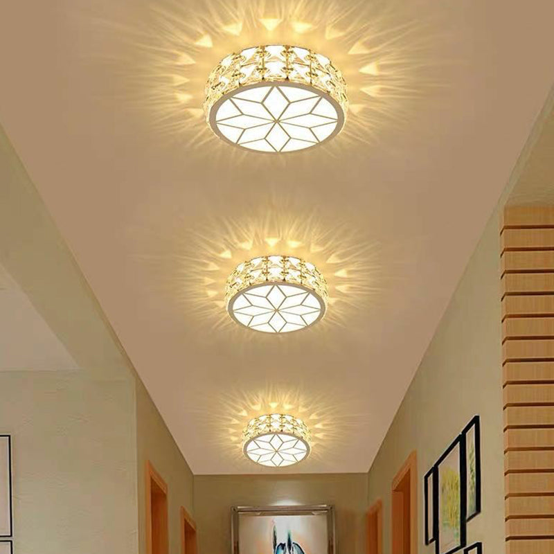 Modern Round Led Crystal Flush Ceiling Light Fixture For Corridors White / 3W Warm