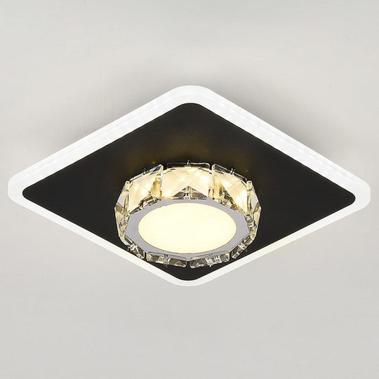 Modern Geometric Flush Ceiling Light With Crystal Detail - Led Hallway Lighting Fixture Black /