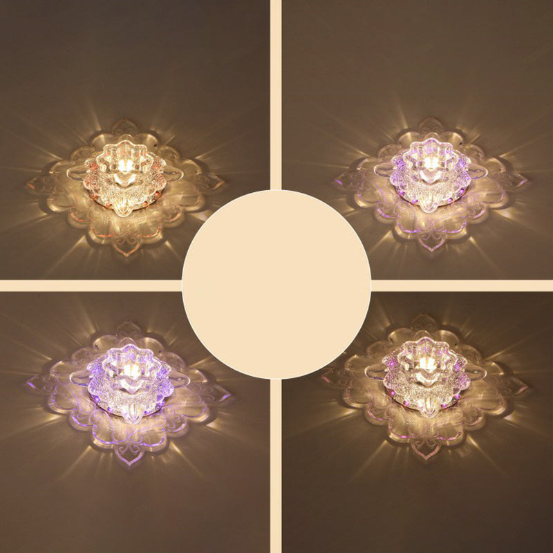 Contemporary Square Led Flush Mount Ceiling Light With Crystal Clear Design For Entryways / 5W 6