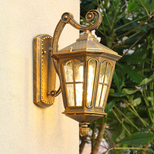 Vintage Lantern Wall Light With Ripple Glass - Single Bulb Fixture For Yard