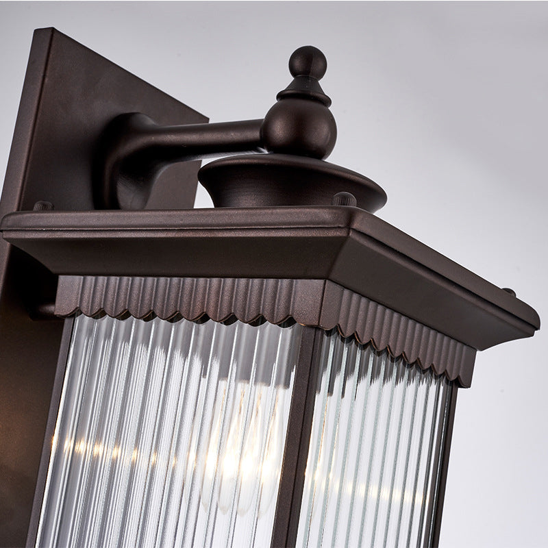 Vintage Ribbed Glass Wall Light Fixture For Yard - Single-Bulb Rectangle Lamp