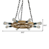Industrial Wood Wheel Chandelier With 8 Lights & Chain - Black Dining Room Ceiling Fixture