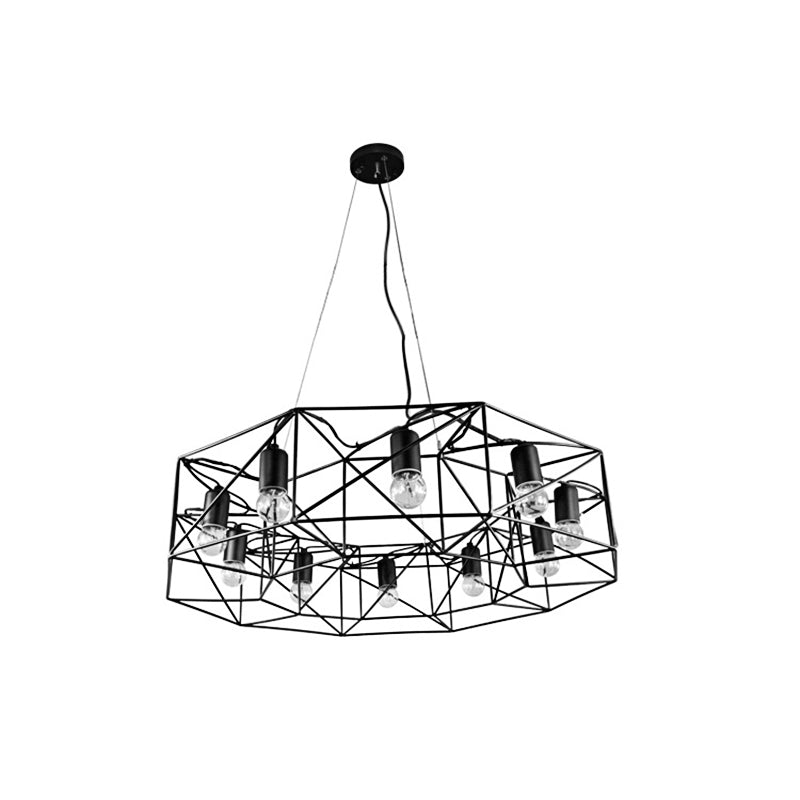 Modern Black Geometric Pendant Chandelier - Clear Glass 10-Light Farmhouse Lighting For Living Room