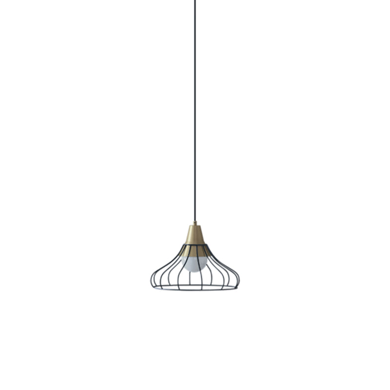 Modern Metal Cone Pendant Light With Wire-Cage Shade - 1 9’/13’ Wide