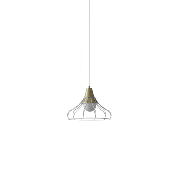 Modern Metal Cone Pendant Light With Wire-Cage Shade - 1 9’/13’ Wide