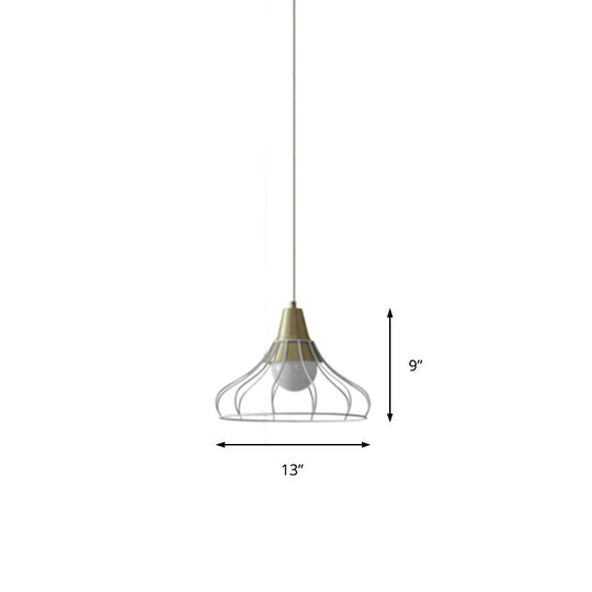 Modern Metal Cone Pendant Lighting - 1 Light Hanging Lamp With Wire-Cage Shade (9/13 Wide)