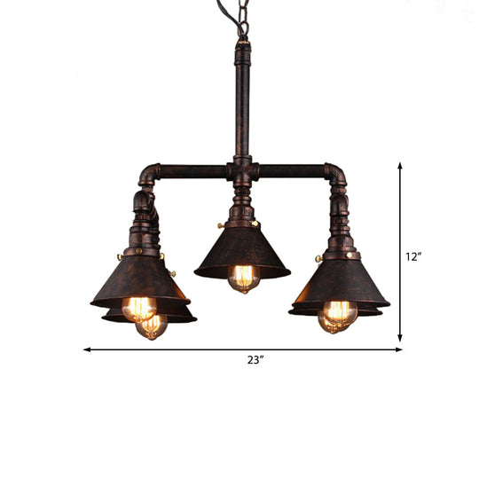 Metal Industrial 5-Bulb Ceiling Lamp With Cone Shade - Rust Chandelier Pendant Light For Dining Room