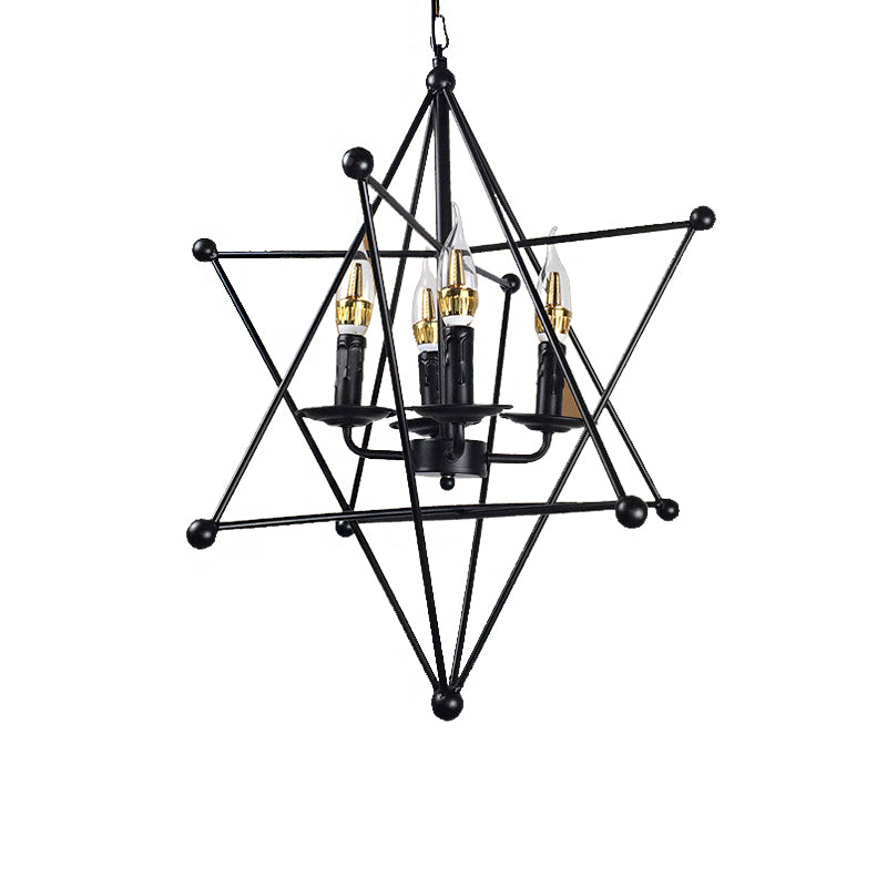 Industrial Black Metal Chandelier - 4-Light Hanging Pendant With Cage For Living Room