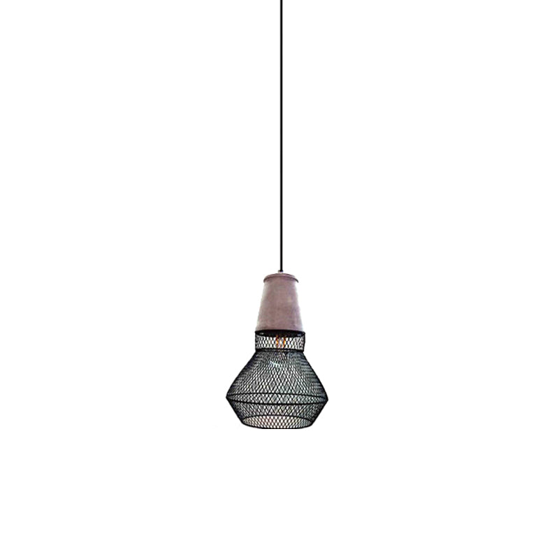 Contemporary Stone Cone Pendant Lamp - Hanging Ceiling Light With Wire-Cage Shade (1 Light) For