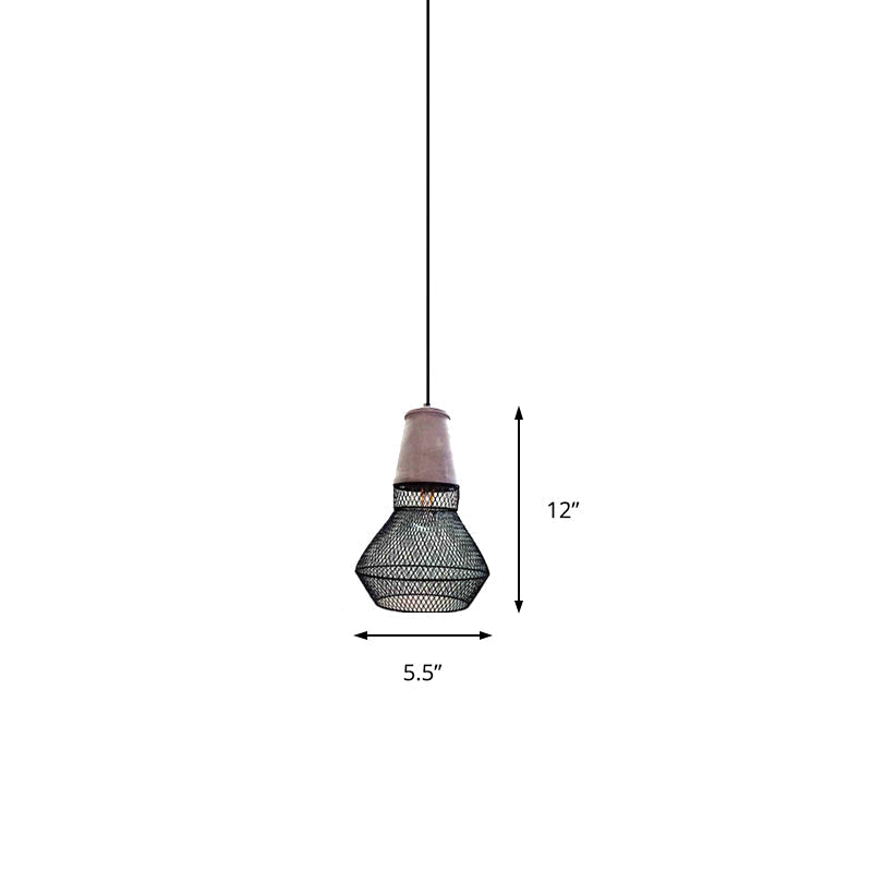 Contemporary Stone Cone Pendant Lamp - Hanging Ceiling Light With Wire-Cage Shade (1 Light) For