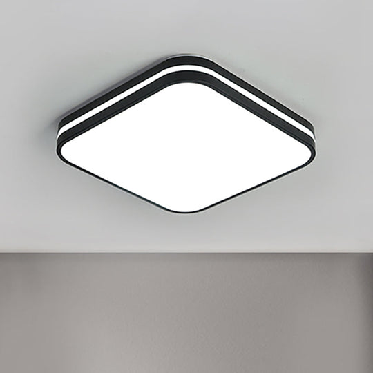 Modern Led Flush Mount Lamp Black Square/Rectangle Acrylic Fixture In White Light 16/19.5/25.5 Wide