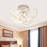 Contemporary Swirl Wave Semi-Flush Led Ceiling Light With 9/12 Lights In White Or Warm