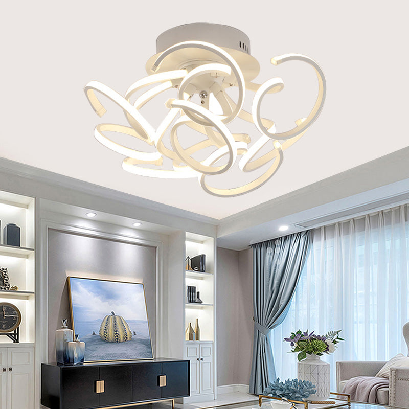 Contemporary Swirl Wave Semi - Flush Led Ceiling Light With 9/12 Lights In White Or Warm