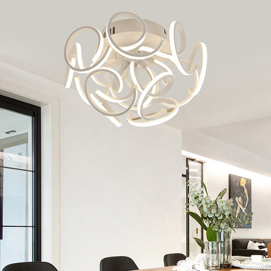 Contemporary Swirl Wave Semi - Flush Led Ceiling Light With 9/12 Lights In White Or Warm 12 /