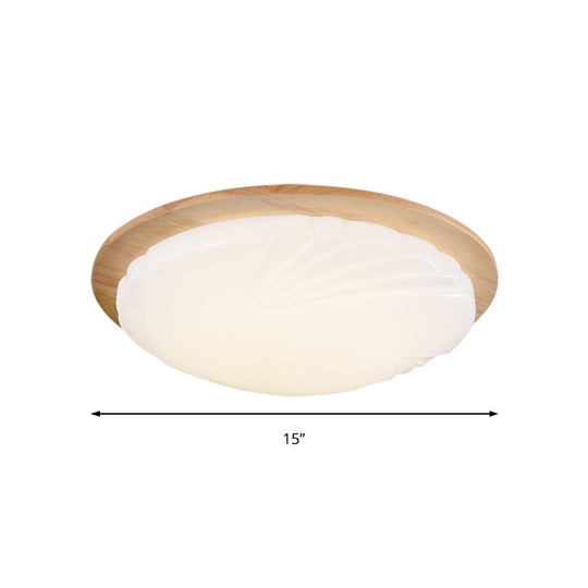 Contemporary Beige Led Flush Mount Lamp With Wood Canopy - 12/15 Wide Sphere Design