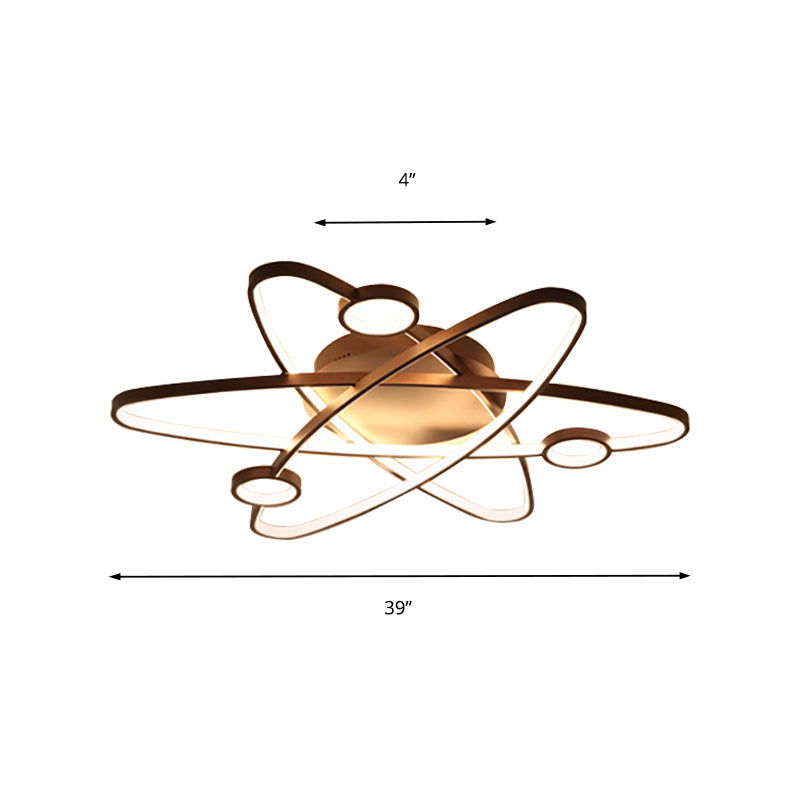 Modern Oval Flush Ceiling Lamp With Led Acrylic White/Coffee Finish In Warm Light - 23.5/31.5/39