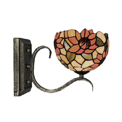 Tiffany Mini Wall Sconce: Sunflower/Peacock Tail Stained Glass Fixture