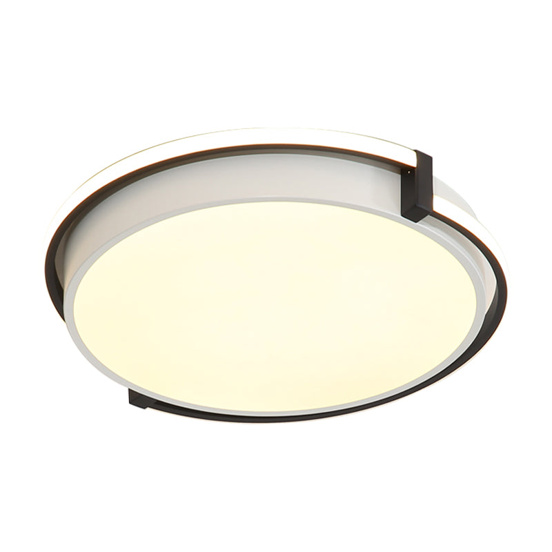 Modern Led Round Bedroom Flush Lamp In Black/Grey With Recessed Diffuser - 12’/16’/19.5’ Wide