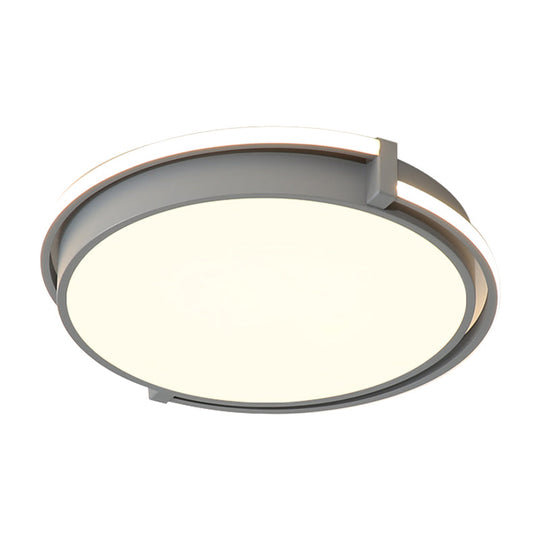 Modern Led Round Bedroom Flush Lamp In Black/Grey With Recessed Diffuser - 12’/16’/19.5’ Wide