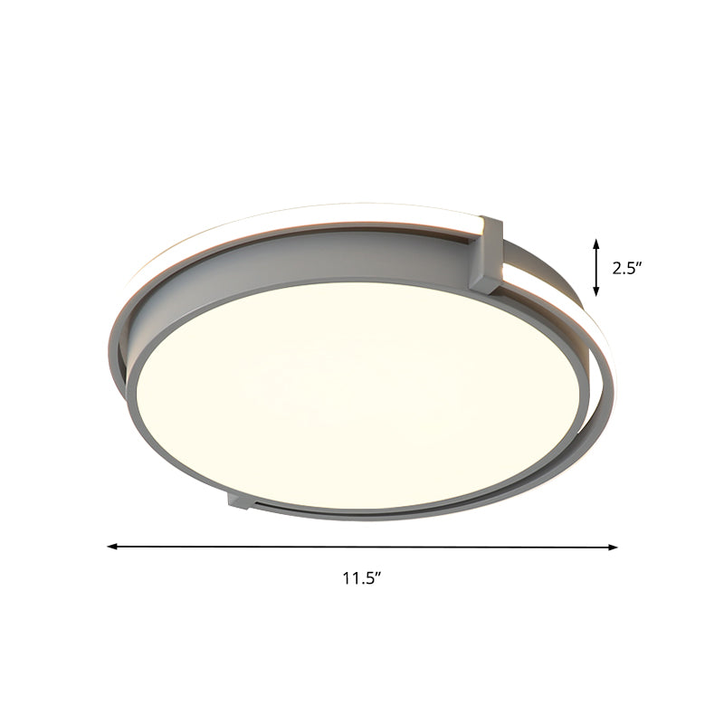 Modern Led Round Bedroom Flush Lamp In Black/Grey With Recessed Diffuser - 12’/16’/19.5’ Wide