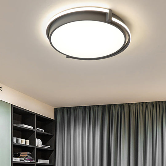 Modern Led Round Bedroom Flush Lamp In Black/Grey With Recessed Diffuser - 12/16/19.5 Wide Available