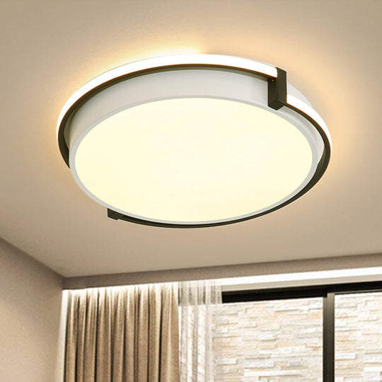 Modern Led Round Bedroom Flush Lamp In Black/Grey With Recessed Diffuser - 12/16/19.5 Wide Available