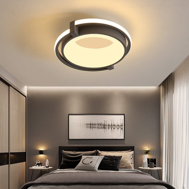 Contemporary Led Flush Mount Light With Black/Grey Ring And Acrylic Shade In White/Warm/Neutral -