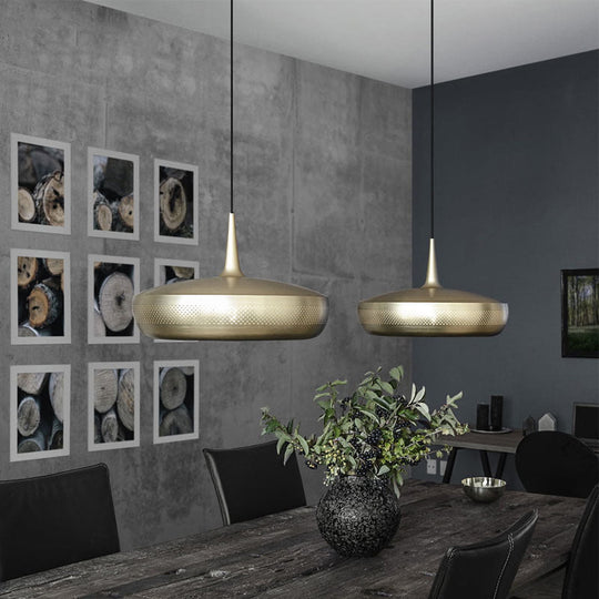 Modern Round Led Pendant Light For Dining Room - Metallic Suspension Fixture