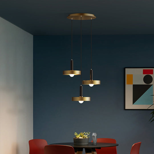 Gold Metallic Lid Shaped Pendant Light Fixture For Dining Room - Post-Modern Suspension Lighting