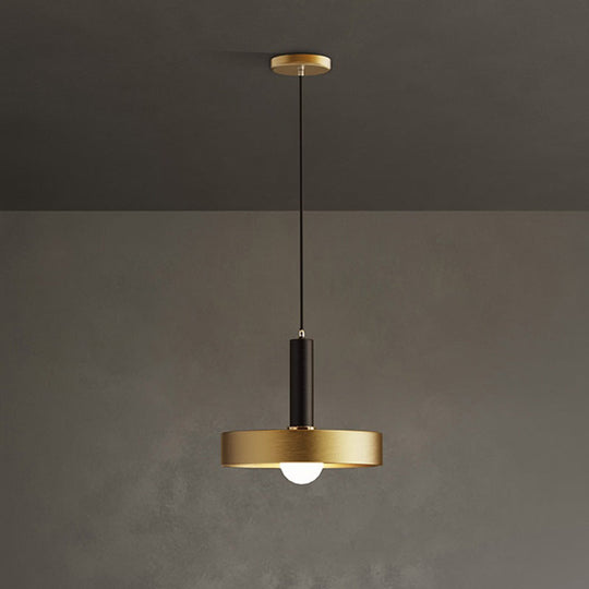 Gold Metallic Lid Shaped Pendant Light Fixture For Dining Room - Post-Modern Suspension Lighting