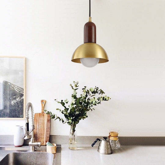 Postmodern Dome Pendant Light In Metallic Brass Finish For Living Room Suspension / Small
