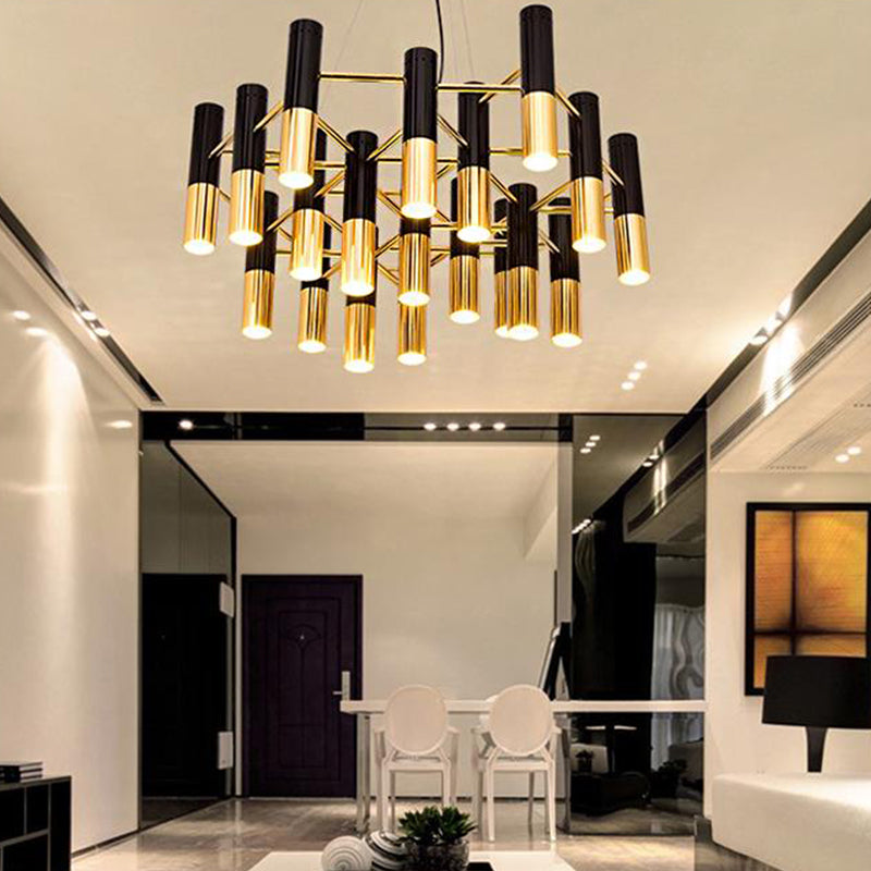 Gold Tube Led Chandelier Pendant Light - Post-Modern Metal Fixture For Living Room 19 /