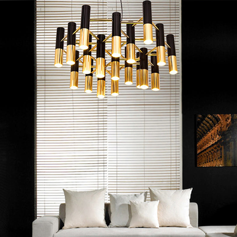Gold Tube Led Chandelier: Modern Metal Pendant Light For Living Room