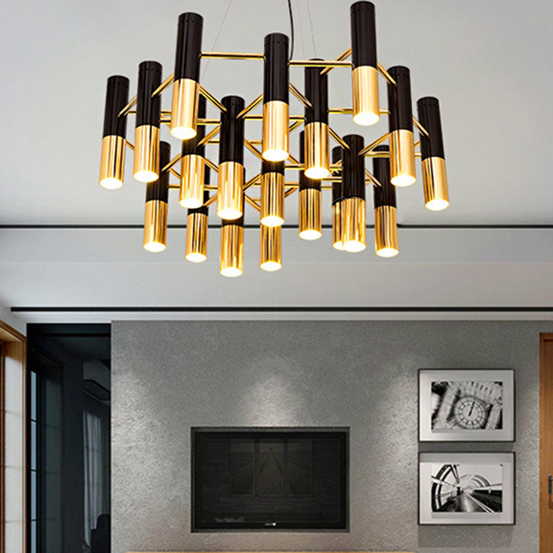Gold Tube Led Chandelier: Modern Metal Pendant Light For Living Room