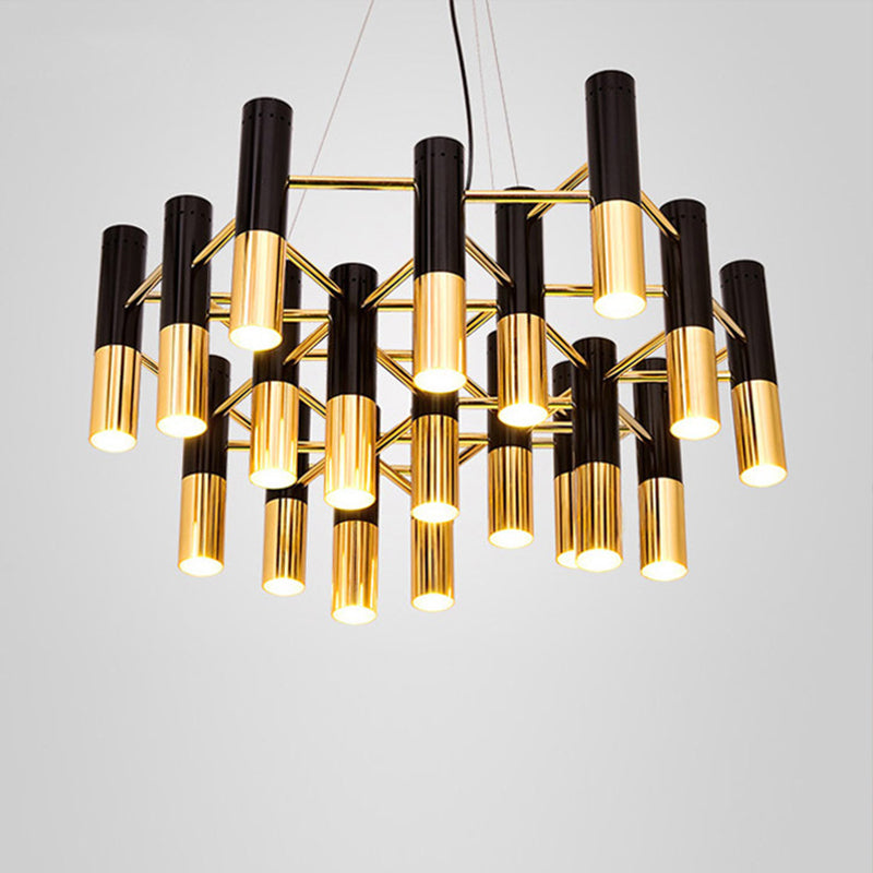 Gold Tube Led Chandelier Pendant Light - Post-Modern Metal Fixture For Living Room