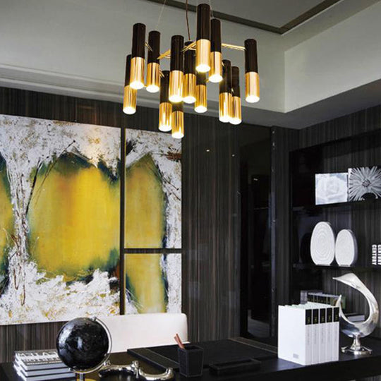 Gold Tube Led Chandelier Pendant Light - Post-Modern Metal Fixture For Living Room