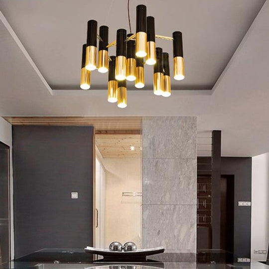 Gold Tube Led Chandelier: Modern Metal Pendant Light For Living Room