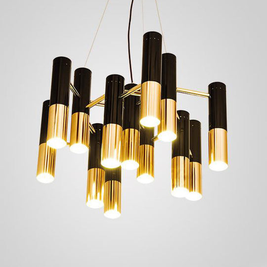 Gold Tube Led Chandelier Pendant Light - Post-Modern Metal Fixture For Living Room