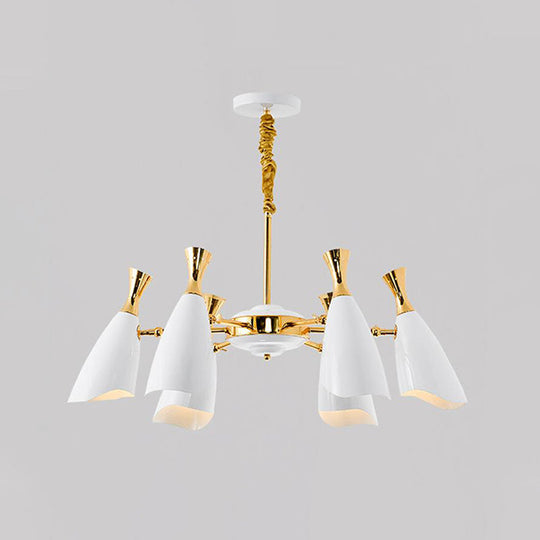 Horn-Shaped Led Suspension Light: Metallic Simplicity Chandelier For Living Room