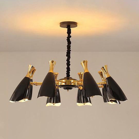 Horn-Shaped Led Suspension Light: Metallic Simplicity Chandelier For Living Room