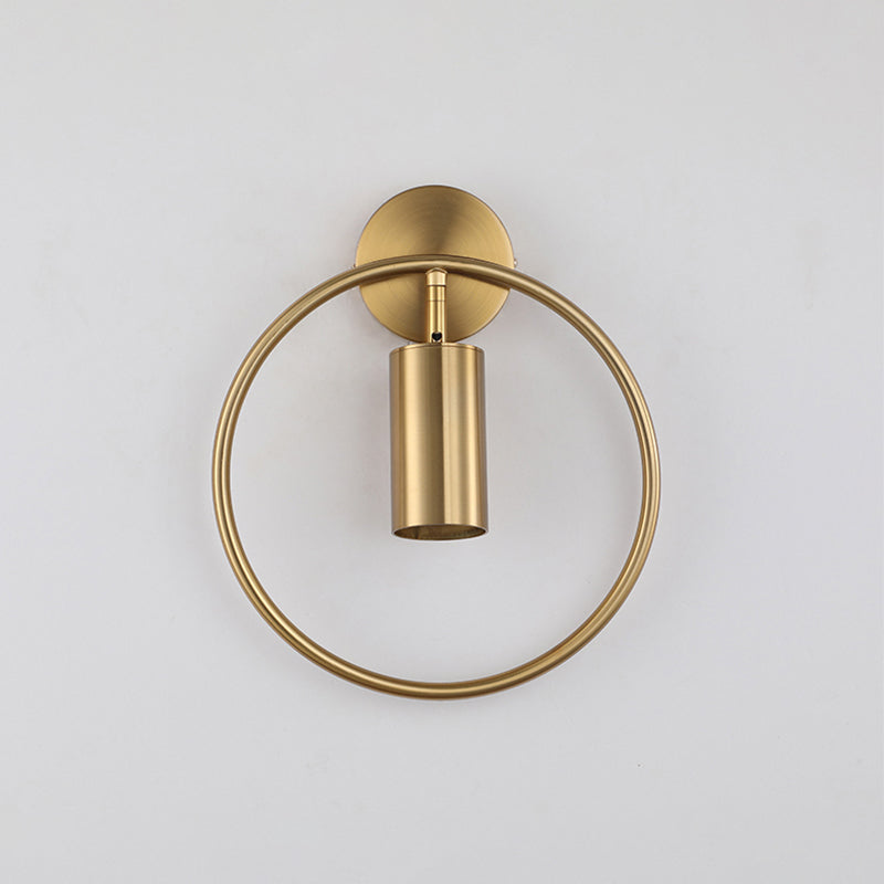 Postmodern Metallic Wall Mount Sconce Light With Halo Ring - 1 Head Bedside Solution