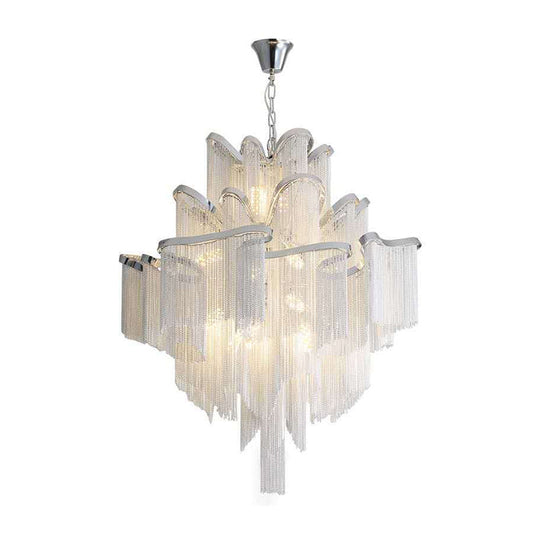 Silver Postmodern Tiered Aluminum Chain Chandelier For Living Room - Ceiling Lighting Fixture