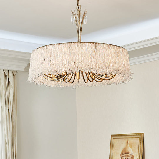Modern Crystal Chandelier Pendant Light With Gold Tassel Detail For Living Room