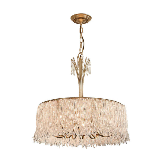 Modern Crystal Chandelier Pendant Light With Gold Tassel Detail For Living Room